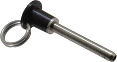 Jergens - 1/4" Diam, 1-1/2" Usable Length, Button Handle, Push Button Quick Release Pin - 2-3/4" Overall Length, Grade 17-4 Stainless Steel, Passivated Finish - Eagle Tool & Supply