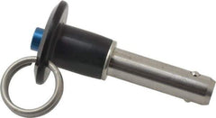 Jergens - 3/8" Diam, 1" Usable Length, Button Handle, Push Button Quick Release Pin - 2-1/2" Overall Length, Grade 17-4 Stainless Steel, Passivated Finish - Eagle Tool & Supply