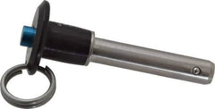 Jergens - 3/8" Diam, 1-1/2" Usable Length, Button Handle, Push Button Quick Release Pin - 3" Overall Length, Grade 17-4 Stainless Steel, Passivated Finish - Eagle Tool & Supply