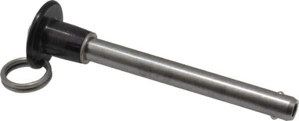 Jergens - 3/8" Diam, 3" Usable Length, Button Handle, Push Button Quick Release Pin - 4-1/2" OAL, Grade 17-4 Stainless Steel, Passivated Finish - Eagle Tool & Supply