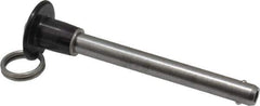 Jergens - 3/8" Diam, 3" Usable Length, Button Handle, Push Button Quick Release Pin - 4-1/2" OAL, Grade 17-4 Stainless Steel, Passivated Finish - Eagle Tool & Supply