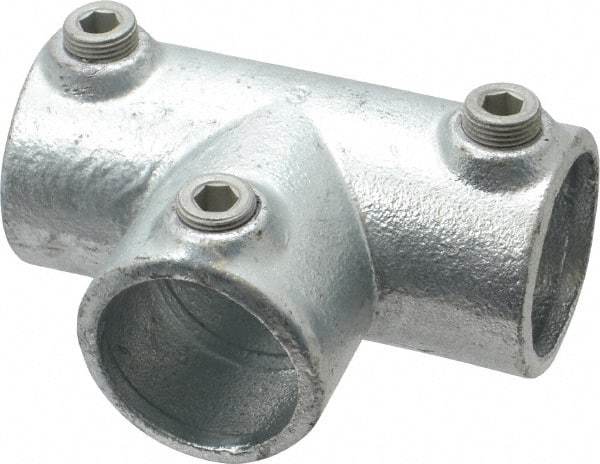 Kee - 1-1/4" Pipe, 90° Three Socket Tee, Malleable Iron Tee Pipe Rail Fitting - Galvanized Finish - Eagle Tool & Supply