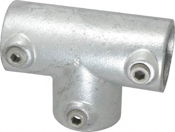 Kee - 1-1/2" Pipe, 90° Three Socket Tee, Malleable Iron Tee Pipe Rail Fitting - Galvanized Finish - Eagle Tool & Supply