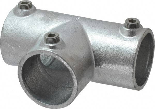 Kee - 2" Pipe, 90° Three Socket Tee, Malleable Iron Tee Pipe Rail Fitting - Galvanized Finish - Eagle Tool & Supply