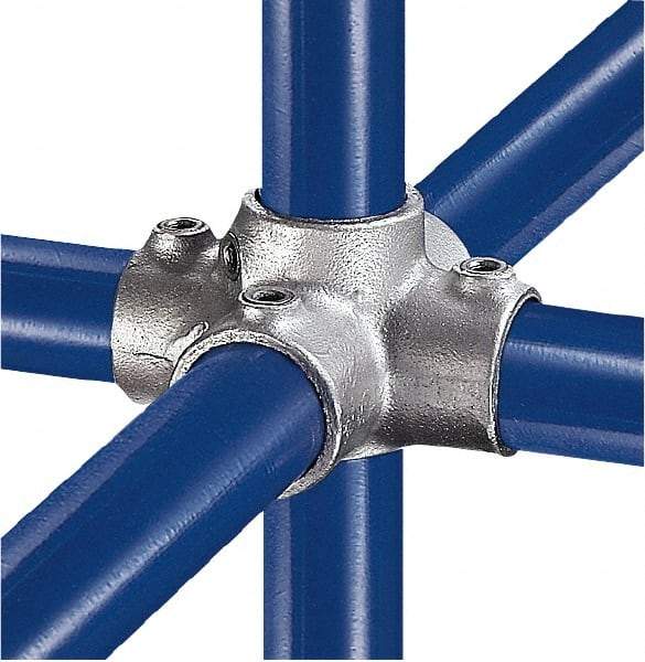 Kee - 1-1/4" Pipe, Four Socket Cross, Malleable Iron Cross Pipe Rail Fitting - Galvanized Finish - Eagle Tool & Supply