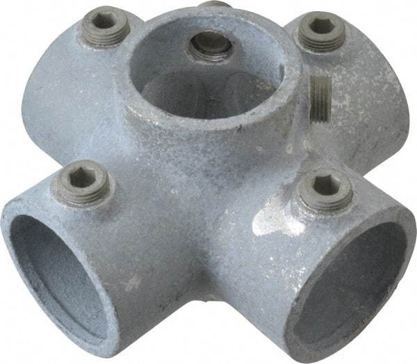 Kee - 1-1/2" Pipe, Four Socket Cross, Malleable Iron Cross Pipe Rail Fitting - Galvanized Finish - Eagle Tool & Supply