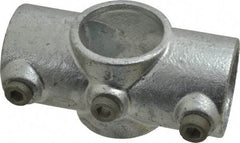 Kee - 1-1/2" Pipe, Two Socket Cross, Malleable Iron Cross Pipe Rail Fitting - Galvanized Finish - Eagle Tool & Supply