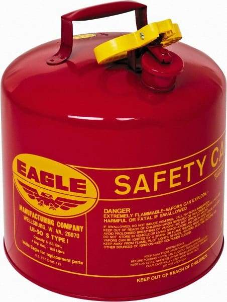 Eagle - 5 Gal Galvanized Steel Type I Safety Can - 13-1/2" High x 12-1/2" Diam, Red with Yellow - Eagle Tool & Supply