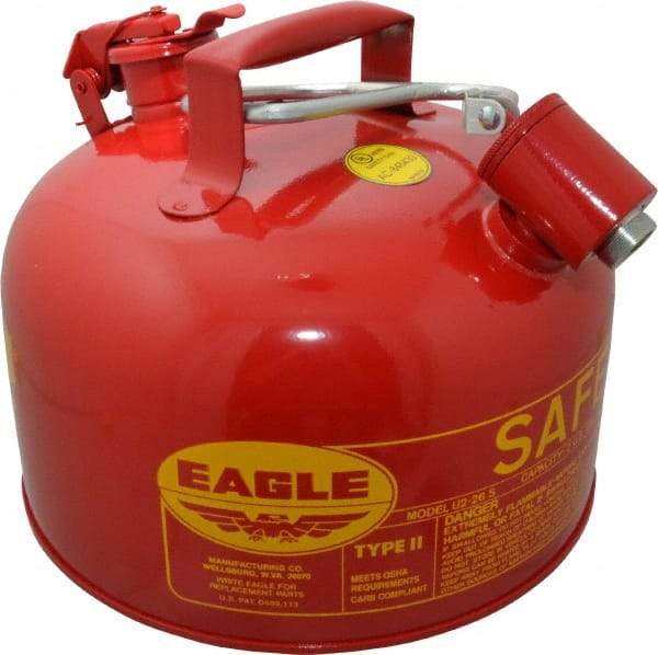 Eagle - 2 Gal Galvanized Steel Type II Safety Can - 9-1/2" High x 11-1/4" Diam, Red with Yellow - Eagle Tool & Supply