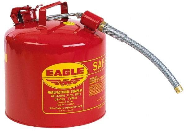 Eagle - 5 Gal Galvanized Steel Type II Safety Can - 13-1/2" High x 12-1/2" Diam, Red with Yellow - Eagle Tool & Supply