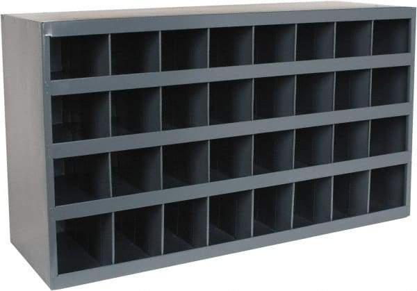 Durham - 32 Bin Bin Shelving Unit with Openings - 33-3/4 Inch Overall Width x 12 Inch Overall Depth x 19-1/4 Inch Overall Height, Gray Steel Bins - Eagle Tool & Supply