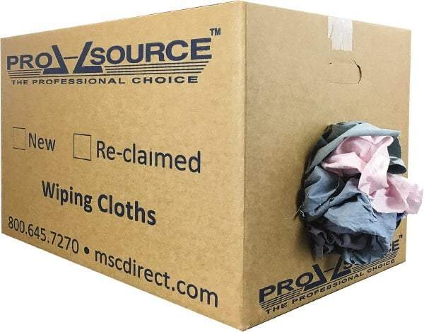 PRO-SOURCE - Reclaimed Poly/Cotton T-Shirt Rags - Assorted Colors, Poly/Cotton, Low Lint, 25 Lbs. at 4 to 6 per Pound, Box - Eagle Tool & Supply