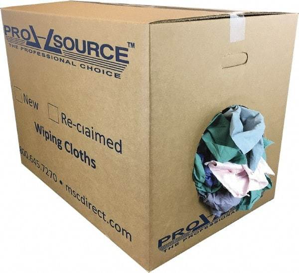 PRO-SOURCE - Reclaimed Poly/Cotton T-Shirt Rags - Assorted Colors, Poly/Cotton, Low Lint, 50 Lbs. at 4 to 6 per Pound, Box - Eagle Tool & Supply