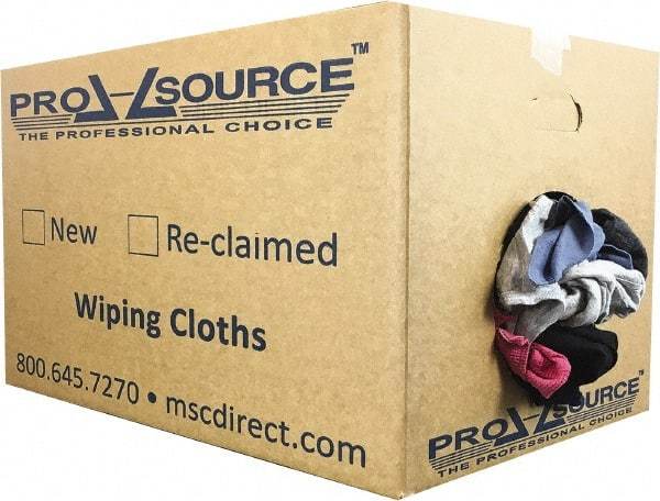 PRO-SOURCE - Reclaimed Cotton T-Shirt Rags - Assorted Colors, Polo, Low Lint, 25 Lbs. at 3 to 4 per Pound, Box - Eagle Tool & Supply