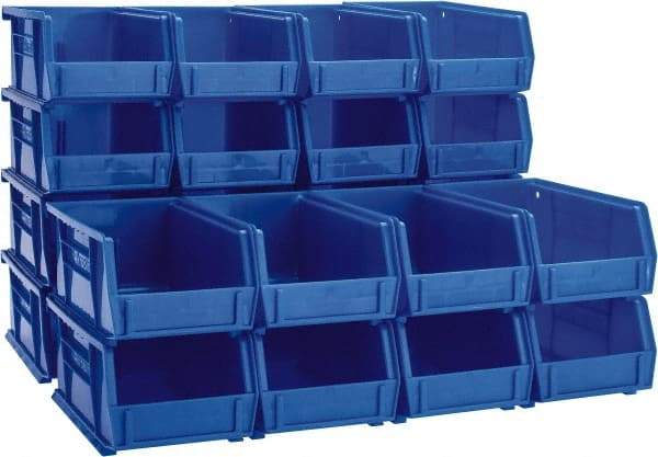 Akro-Mils - 10 Lb. Load Capacity, 7-3/8" Deep, Blue Polymer Hopper Stacking Bin - 3" High x 4-1/8" Wide x 7-3/8" Long - Eagle Tool & Supply