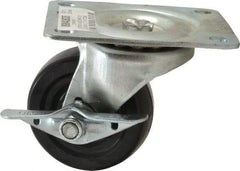Value Collection - 3" Diam x 1-1/4" Wide x 3-13/16" OAH Top Plate Mount Swivel Caster with Brake - Soft Rubber, 175 Lb Capacity, Self-Lubricating Bearing, 3-1/8 x 4-1/8" Plate - Eagle Tool & Supply