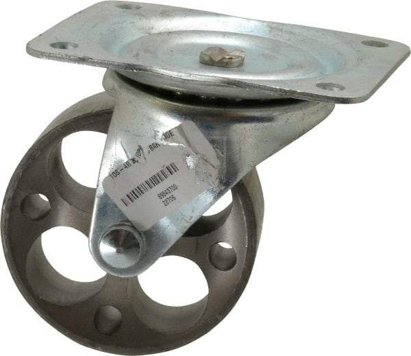 Albion - 4" Diam x 1-1/2" Wide x 5" OAH Top Plate Mount Swivel Caster - Cast Iron, 450 Lb Capacity, Plain Bearing, 4 x 5-1/8" Plate - Eagle Tool & Supply