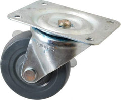 Albion - 4" Diam x 1-5/16" Wide x 5" OAH Top Plate Mount Swivel Caster with Brake - Hard Rubber, 350 Lb Capacity, Self-Lubricating Bearing, 4 x 5-1/8" Plate - Eagle Tool & Supply
