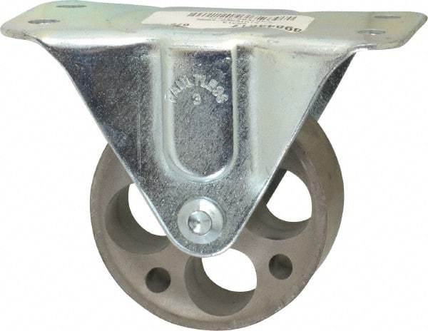 Albion - 3" Diam x 1-3/16" Wide x 3-13/16" OAH Top Plate Mount Rigid Caster - Cast Iron, 300 Lb Capacity, Plain Bearing, 2-1/2 x 4-15/16" Plate - Eagle Tool & Supply