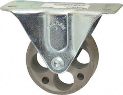 Albion - 3" Diam x 1-3/16" Wide x 3-13/16" OAH Top Plate Mount Rigid Caster - Cast Iron, 300 Lb Capacity, Plain Bearing, 2-1/2 x 4-15/16" Plate - Eagle Tool & Supply