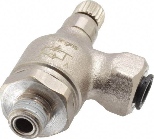 Legris - 1/4" Tube OD x 1/8" NPT Metal Flow Control Regulator - 0 to 145 psi & Treated Brass Material - Eagle Tool & Supply