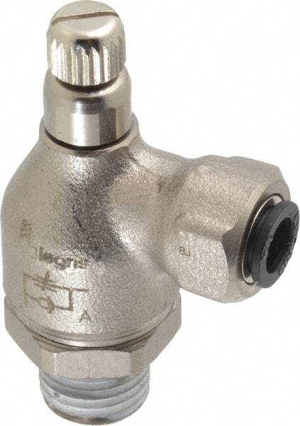 Legris - 1/4" Tube OD x 1/4" NPT Metal Flow Control Regulator - 0 to 145 psi & Treated Brass Material - Eagle Tool & Supply