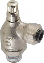 Legris - 1/4" Tube OD x 1/4" NPT Metal Flow Control Regulator - 0 to 145 psi & Treated Brass Material - Eagle Tool & Supply