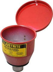 Justrite - 4-1/2" High x 4-1/2" Diam, Galvanized Steel, Manual Closing Pail Funnel with Flame Arrester - 1" Arrester/Tube Length, 5 Gal Drum/Pail Capacity - Eagle Tool & Supply