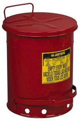 Justrite - 10 Gallon Capacity, Galvanized Steel Disposal Can - 13-15/16 Inch Wide/Diameter x 18-1/4 Inch High, Red, Foot Operated, Approved FM and UL - Eagle Tool & Supply