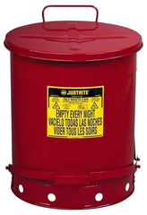 Justrite - 14 Gallon Capacity, Galvanized Steel Disposal Can - 16-1/16 Inch Wide/Diameter x 20-1/4 Inch High, Red, Foot Operated, Approved FM and UL - Eagle Tool & Supply