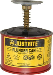 Justrite - 1 Pint Capacity, 5-1/4 Inch High x 4-7/8 Inch Diameter, Steel Plunger Can - 2-3/4 Inch Dasher Diameter, Red, Approval Listing/Regulation FM - Eagle Tool & Supply