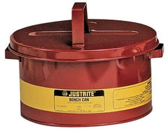 Justrite - 1 Gallon Capacity, Coated Steel, Red Bench Can - 4-1/2 Inch High x 9-3/8 Inch Diameter, 7-1/2 Inch Dasher Diameter - Eagle Tool & Supply