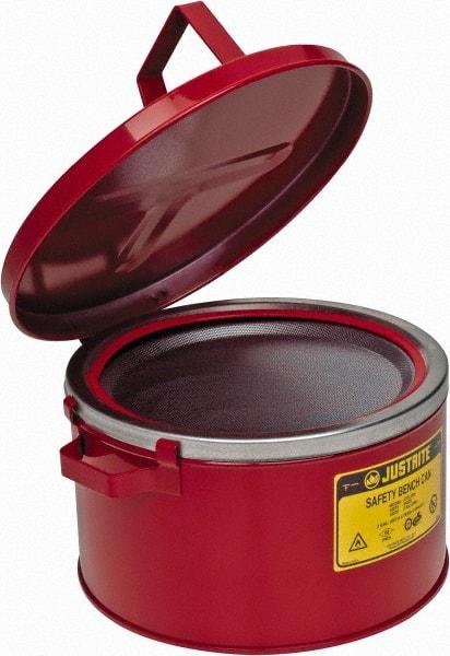 Justrite - 2 Gallon Capacity, Coated Steel, Red Bench Can - 5-7/8 Inch High x 11-1/2 Inch Diameter, 9-3/4 Inch Dasher Diameter - Eagle Tool & Supply