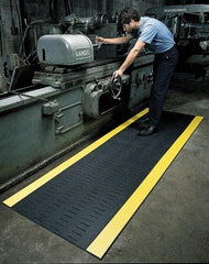 Wearwell - 60' Long x 2' Wide, Dry/Wet Environment, Anti-Fatigue Matting - Black with Yellow Borders, Vinyl with Vinyl Base, Beveled on 4 Sides - Eagle Tool & Supply