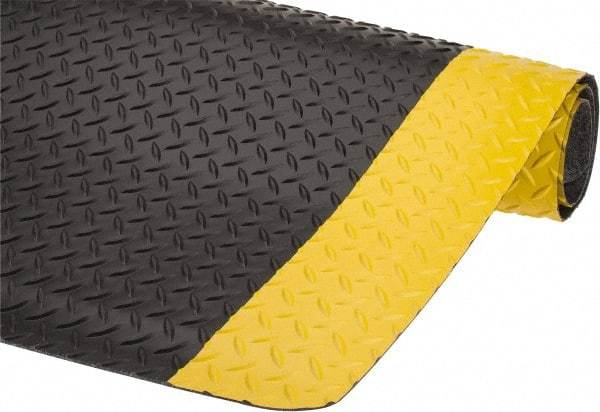 Wearwell - 5' Long x 3' Wide, Dry Environment, Anti-Fatigue Matting - Black with Yellow Borders, Vinyl with Nitrile Blend Base, Beveled on 4 Sides - Eagle Tool & Supply