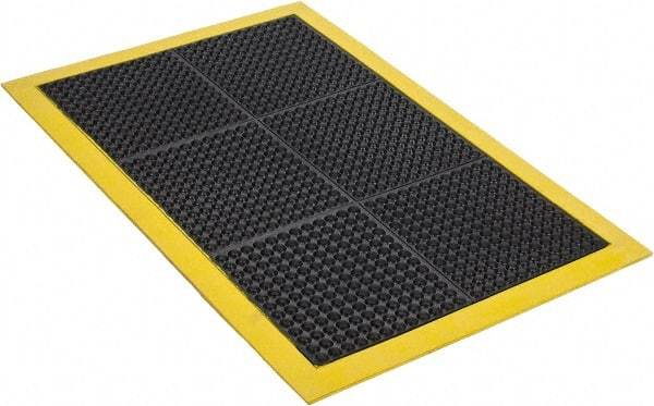 Wearwell - 3' Long x 2' Wide, Dry Environment, Anti-Fatigue Matting - Black with Yellow Borders, Natural Rubber with Rubber Base, Beveled on 4 Sides - Eagle Tool & Supply