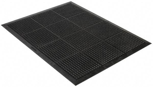 Wearwell - 4' Long x 3' Wide, Dry Environment, Anti-Fatigue Matting - Black, Natural Rubber with Rubber Base, Beveled on 4 Sides - Eagle Tool & Supply