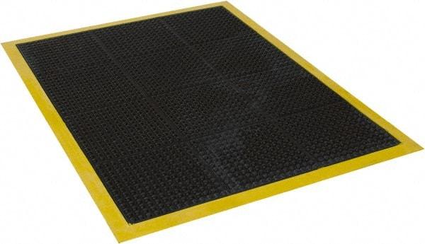 Wearwell - 4' Long x 3' Wide, Dry Environment, Anti-Fatigue Matting - Black with Yellow Borders, Natural Rubber with Rubber Base, Beveled on 4 Sides - Eagle Tool & Supply