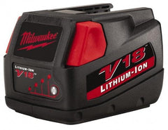 Milwaukee Tool - 18 Volt Lithium-Ion Power Tool Battery - 3 Ahr Capacity, 1 hr Charge Time, Series V18 - Eagle Tool & Supply