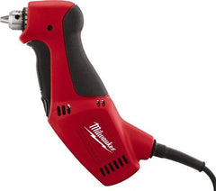 Milwaukee Tool - 3/8" Keyed Chuck, 1,300 RPM, Angled Handle Electric Drill - 3.5 Amps, 120 Volts, Reversible, Includes Chuck Key with Holder - Eagle Tool & Supply