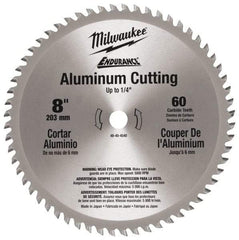 Milwaukee Tool - 8" Diam, 5/8" Arbor Hole Diam, 60 Tooth Wet & Dry Cut Saw Blade - Carbide-Tipped, Burr-Free & Smooth Action, Standard Round Arbor - Eagle Tool & Supply