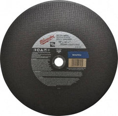 Milwaukee Tool - 14" 24 Grit Aluminum Oxide Cutoff Wheel - 1/8" Thick, 1" Arbor, 5,400 Max RPM, Use with Angle Grinders - Eagle Tool & Supply