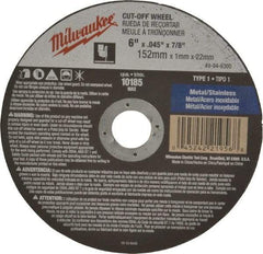 Milwaukee Tool - 6" 60 Grit Aluminum Oxide Cutoff Wheel - 0.045" Thick, 7/8" Arbor, 10,185 Max RPM, Use with Angle Grinders - Eagle Tool & Supply