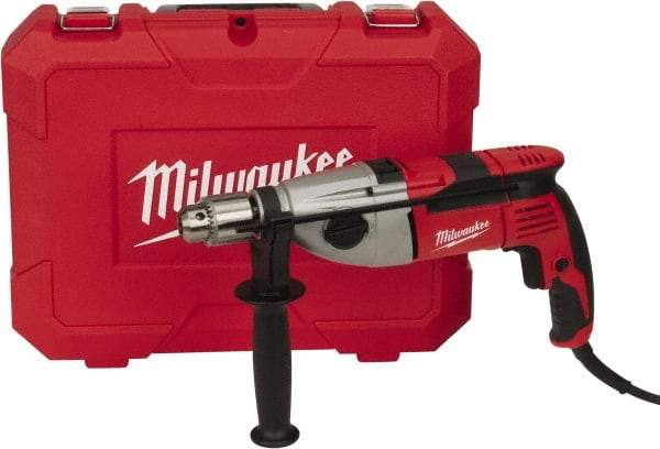 Milwaukee Tool - 120 Volt 1/2" Keyed Chuck Electric Hammer Drill - 0 to 24,000 & 0 to 56,000 BPM, 0 to 1,500 & 0 to 3,500 RPM - Eagle Tool & Supply