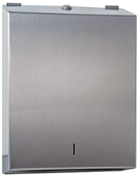 Made in USA - Manual, Stainless Steel Paper Towel Dispenser - 14-1/2" High x 11" Wide x 4" Deep, 2 Sleeves, Silver - Eagle Tool & Supply