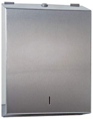 Made in USA - Manual, Stainless Steel Paper Towel Dispenser - 14-1/2" High x 11" Wide x 4" Deep, 2 Sleeves, Silver - Eagle Tool & Supply