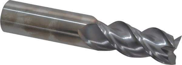 Niagara Cutter - 3/4", 1-5/8" LOC, 3/4" Shank Diam, 4" OAL, 3 Flute, Solid Carbide Square End Mill - Single End, TiCN Finish, Spiral Flute, 45° Helix, Centercutting, Right Hand Cut, Right Hand Flute, Series A345 - Eagle Tool & Supply