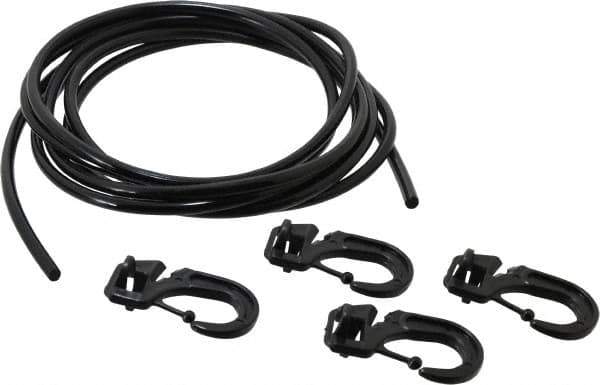 Polyflex - 10' Long x 1/4" Diam, Black Tie Down Rope Kit - With 4 Hooks - Eagle Tool & Supply