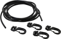 Polyflex - 10' Long x 1/4" Diam, Black Tie Down Rope Kit - With 4 Hooks - Eagle Tool & Supply
