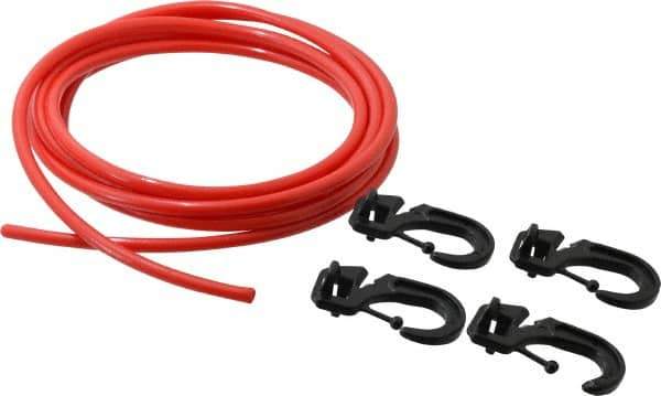 Polyflex - 10' Long x 1/4" Diam, Red Tie Down Rope Kit - With 4 Hooks - Eagle Tool & Supply